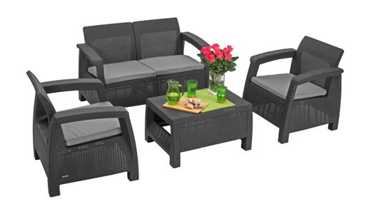 Gartenmöbel-Set Emma (2-Sitzer Sofa, 2 x Sessel, Couchtisch)