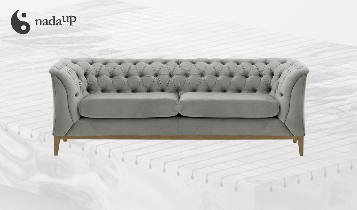 2,5-Sitzer Sofa Chesterfield Modern Wood aus medizinischem Schaumstoff