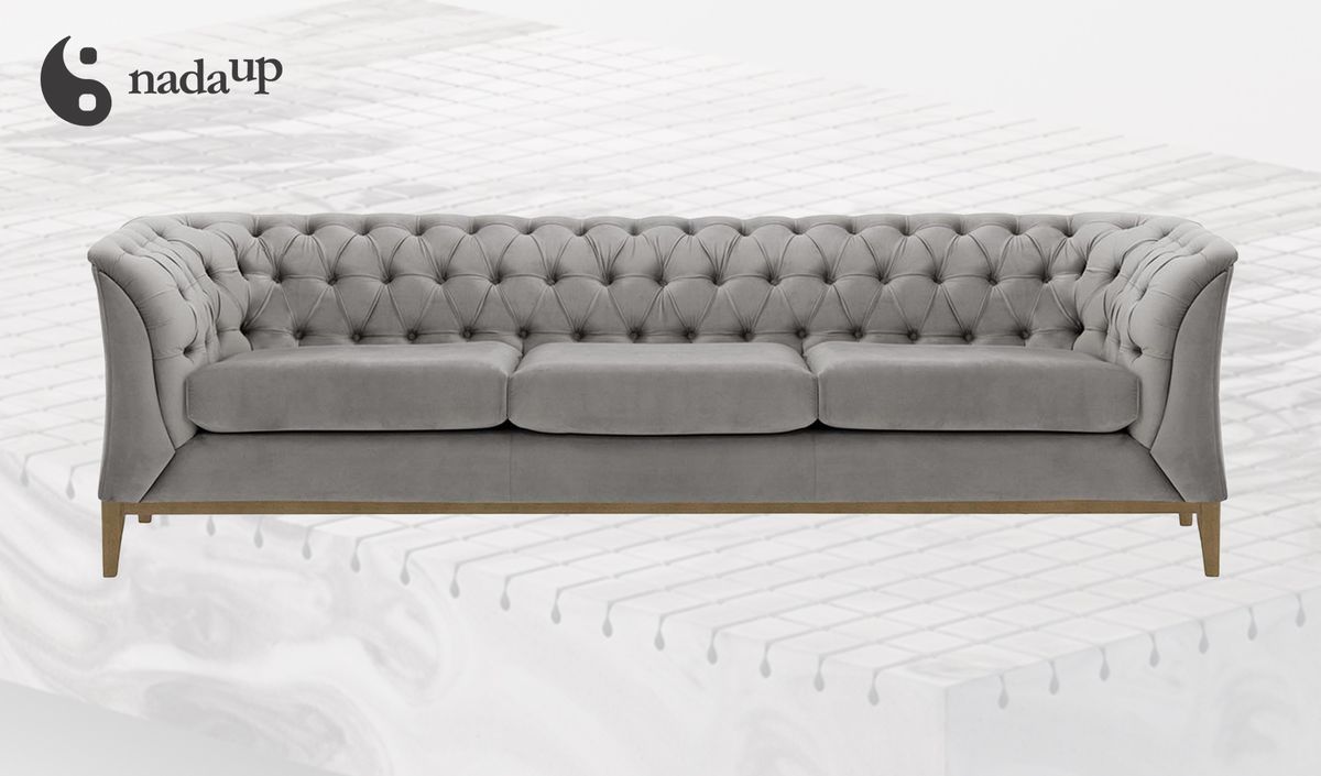 Dreisitzer-Sofa Chesterfield Modern Wood aus medizinischem Schaumstoff
